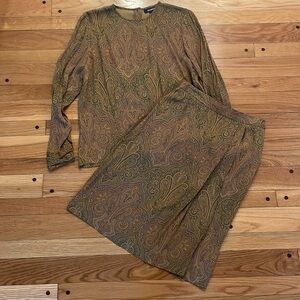 Vintage JG Hook Paisley Print Blouse Shirt Skirt Outfit Set Women Size 4